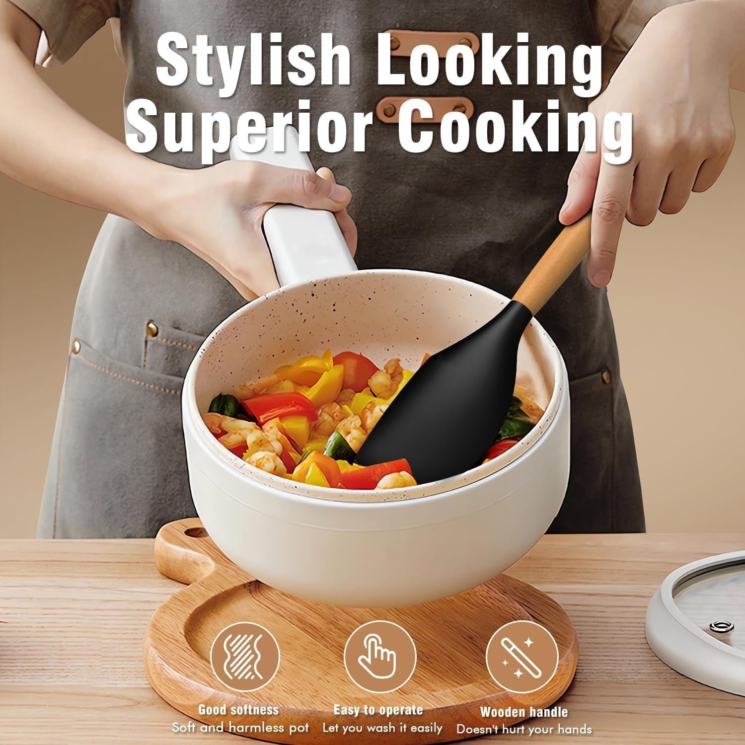 Silicone Cooking Utensils Set - Silicone Kitchen Utensils for Cooking Wooden Handles, 446°F Heat Resistant Kitchen Ut... - Image 5