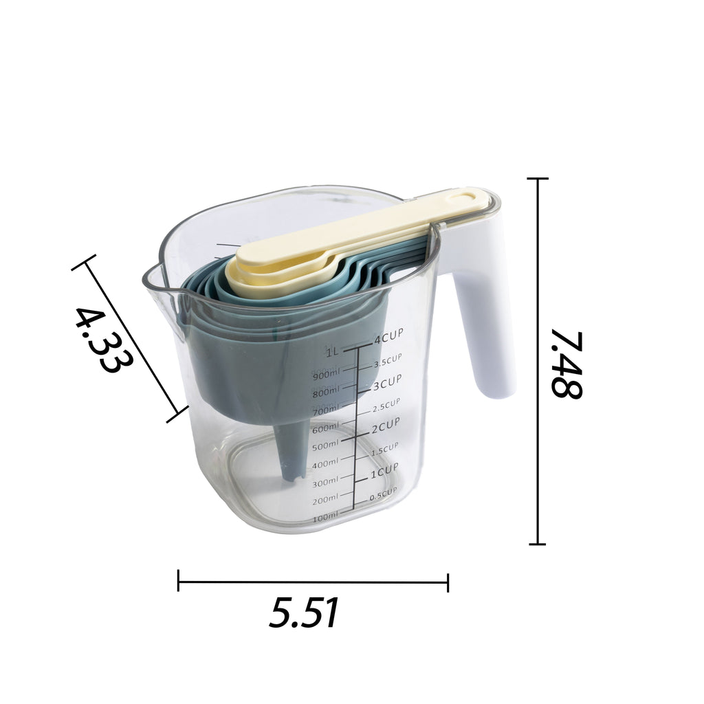 Mainstays 9-Piece Stackable Measuring Set Kitchen Tools for Cooking, 7.48" L, Blue - Image 3
